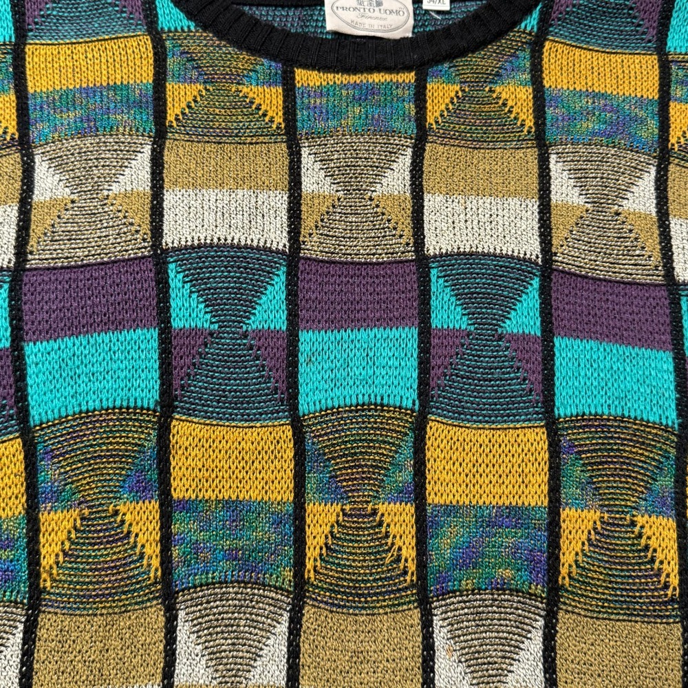 Pronto Uomo Firenze Vintage Geometric Knit Sweater Made in Italy Mens XL 54 - Picture 5 of 7